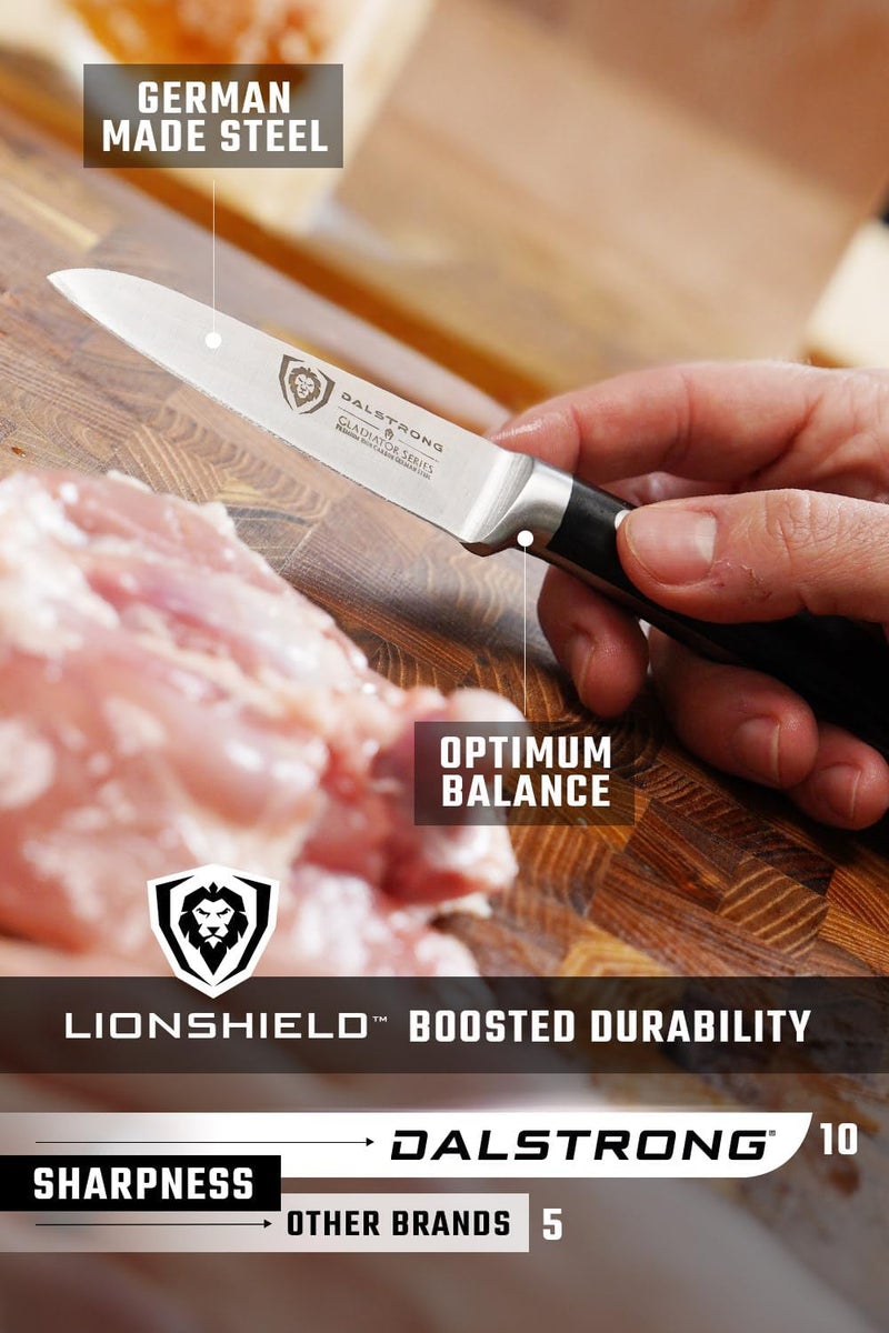 Dalstrong Paring Knife - 3.5 inch - Gladiator Series Elite - Forged High-Carbon German Steel - Black G10 Handle - Sheath Included - Razor Sharp Kitchen Knife - Cooking Chef Knife - NSF Certified - Image 5